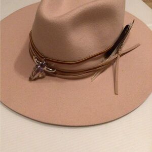 Wyeth by Todd Magill Blush Felt Western Hat with Skull and Feather Trim